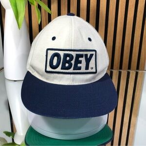 Vintage Obey Baseball Cap SnapBack White and Blue One Size Fits All